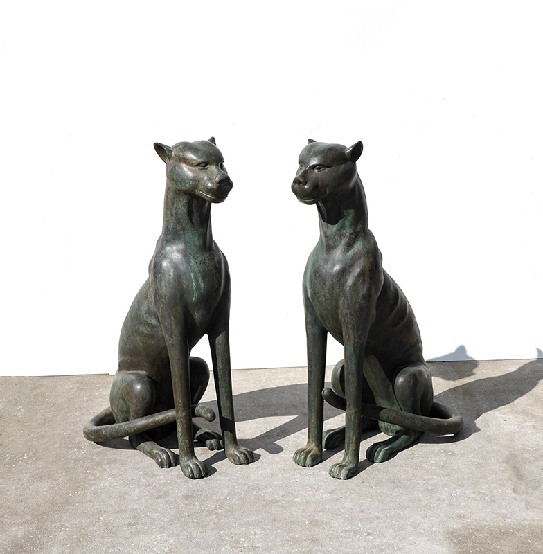 Appraisal: PAIR OF LARGER THAN LIFE FIGURAL CAT BRONZES Mirror image