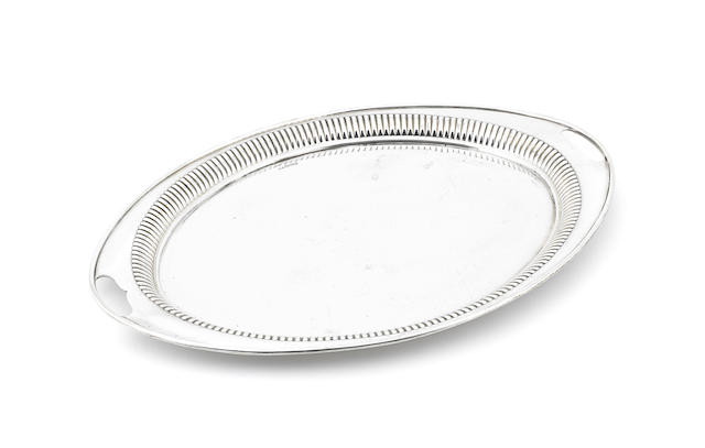 Appraisal: A silver tray by Atkin Bros Sheffield Navette shaped outline