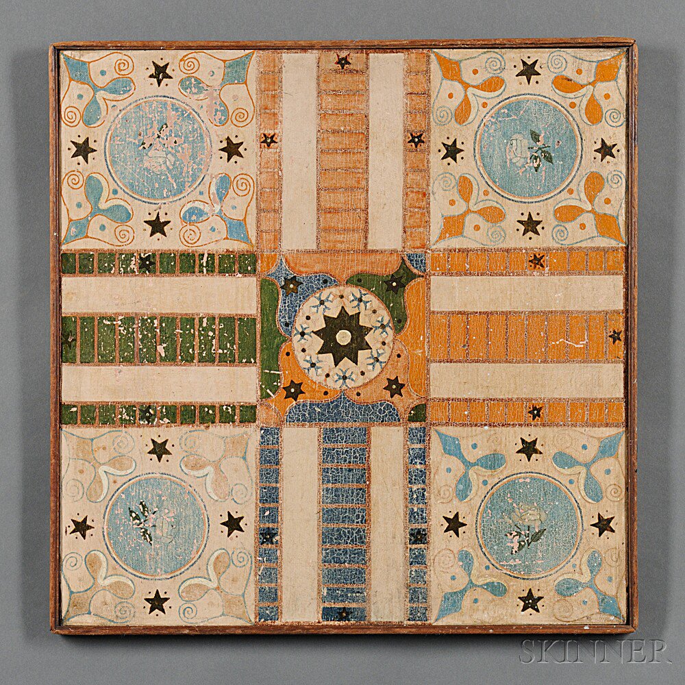 Appraisal: Painted Pine Parcheesi Game Board late th century the square