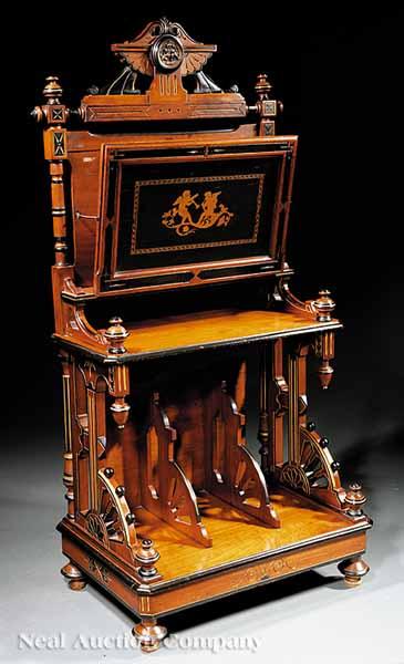 Appraisal: An American Neo-Grec Inlaid Ebonized and Bronze-Mounted Walnut Music Stand