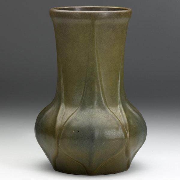 Appraisal: VAN BRIGGLE Vase embossed with full-height leaves and covered in