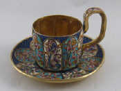 Appraisal: A Russian silver gilt cup and saucer the cup with