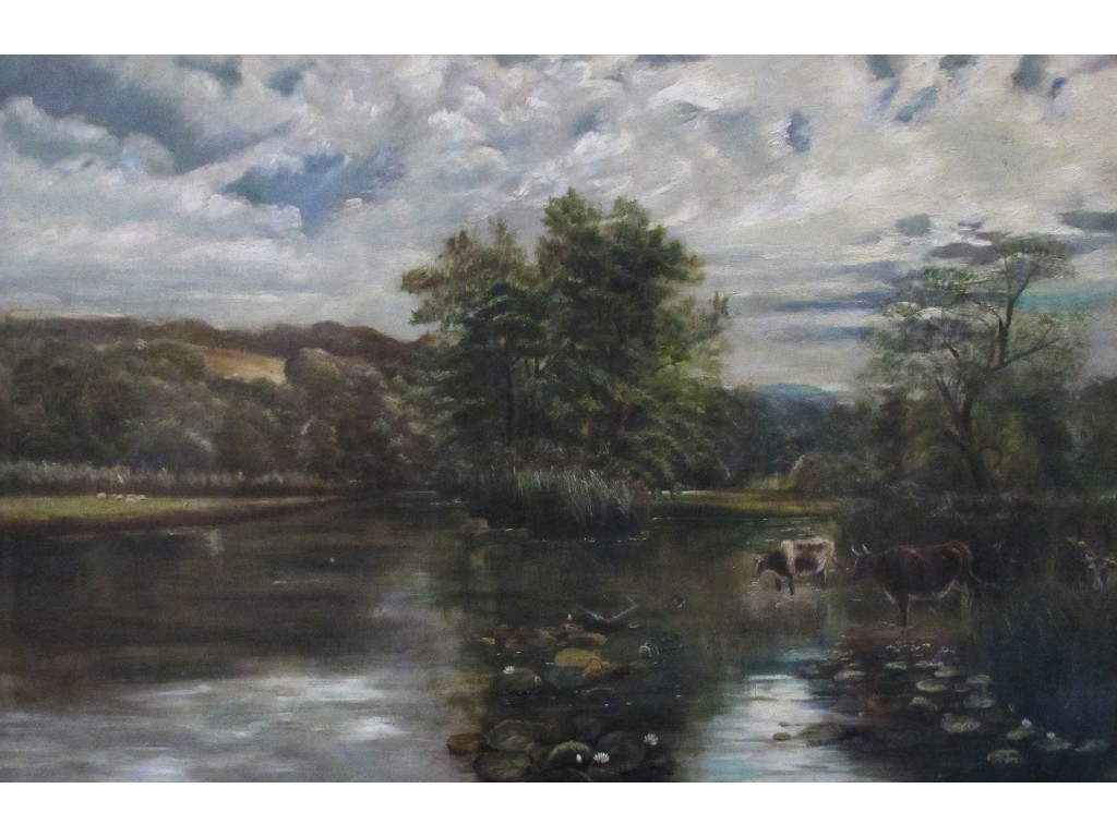 Appraisal: ENGLISH SCHOOL TH CENTURY CATTLE IN A RIVER BESIDE LILY