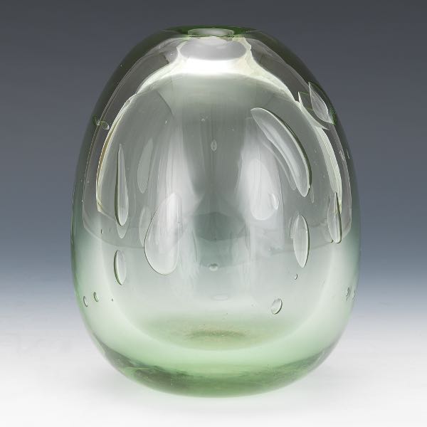 Appraisal: DOMINIC LABINO AMERICAN - Light green glass vase engraved Labino