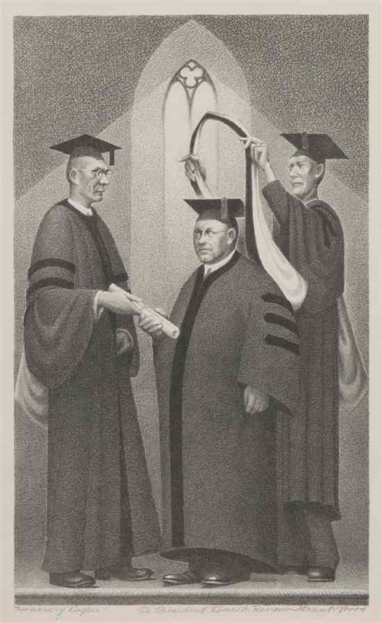 Appraisal: Grant Wood American - Honorary Degree lithograph AAA pub edition