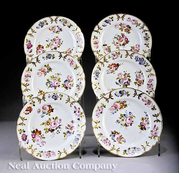 Appraisal: Six Paris Porcelain Dessert Plates c polychrome floral decoration with