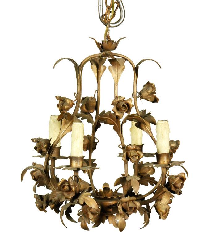 Appraisal: - Italian Wrought Iron Chandelier Italian chandelier wrought iron gold