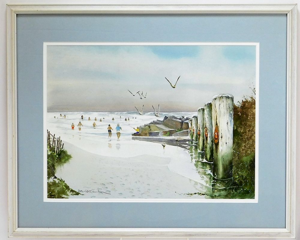 Appraisal: David Lenker Summer Beach Scene WC Painting David Lenker United