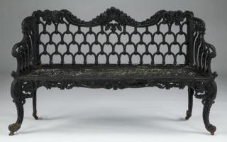 Appraisal: Rococo style painted cast iron garden bench w Rococo Revival