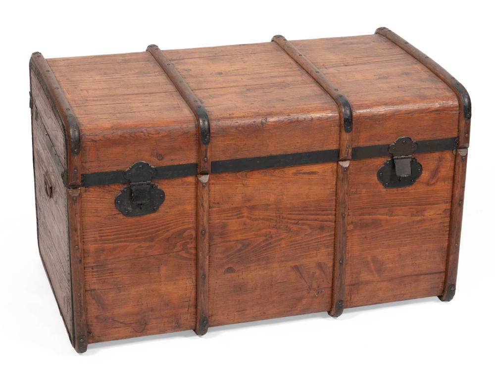 Appraisal: IRON-BOUND STEAMER TRUNK TH CENTURY HEIGHT WIDTH DEPTH IRON-BOUND STEAMER