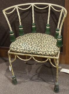 Appraisal: Victorian style partial painted wrought iron tub-back chair the back