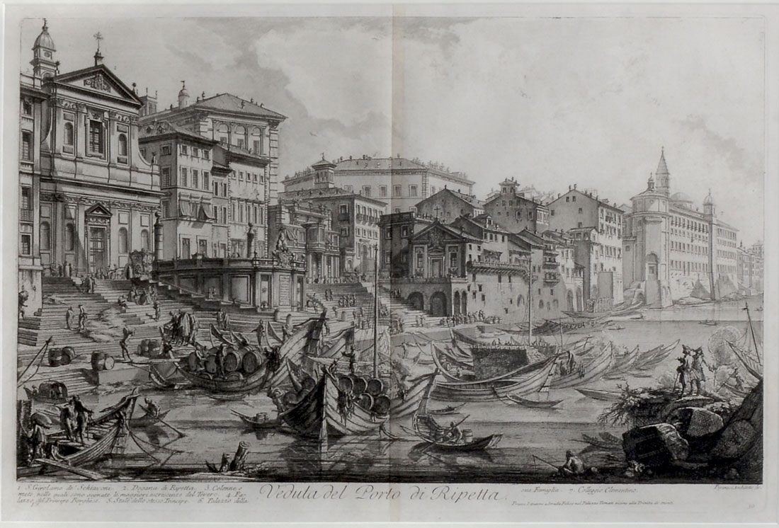 Appraisal: PIRANESI ENGRAVING ''Veduta del Porto di Ripetta'' sight size ''