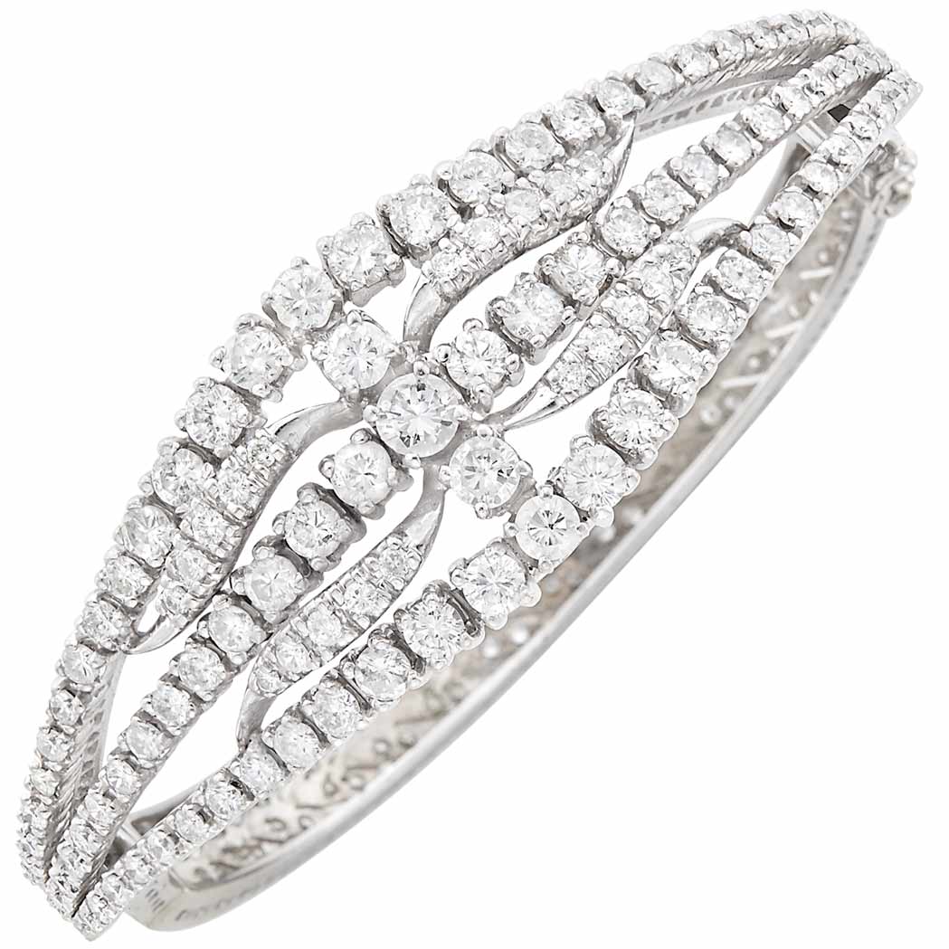 Appraisal: White Gold and Diamond Bangle Bracelet round single-cut diamonds ap