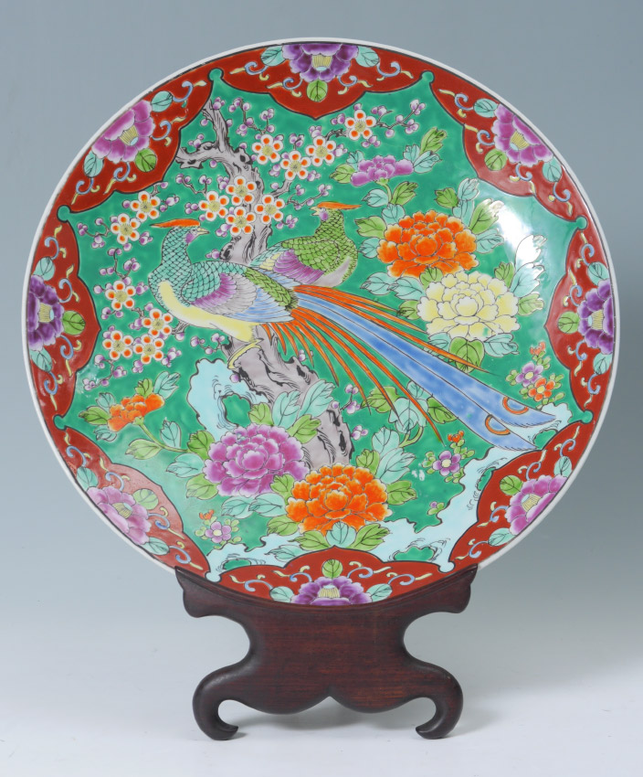 Appraisal: VIBRANT CHINESE PEACOCK CHARGER Bright incised polychrome decorated charger with