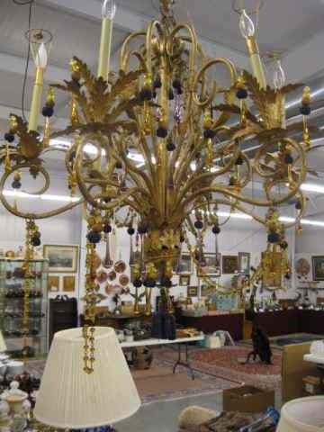 Appraisal: Italian Gilt Metalwork Chandelier light fancy colored beads prisms approx