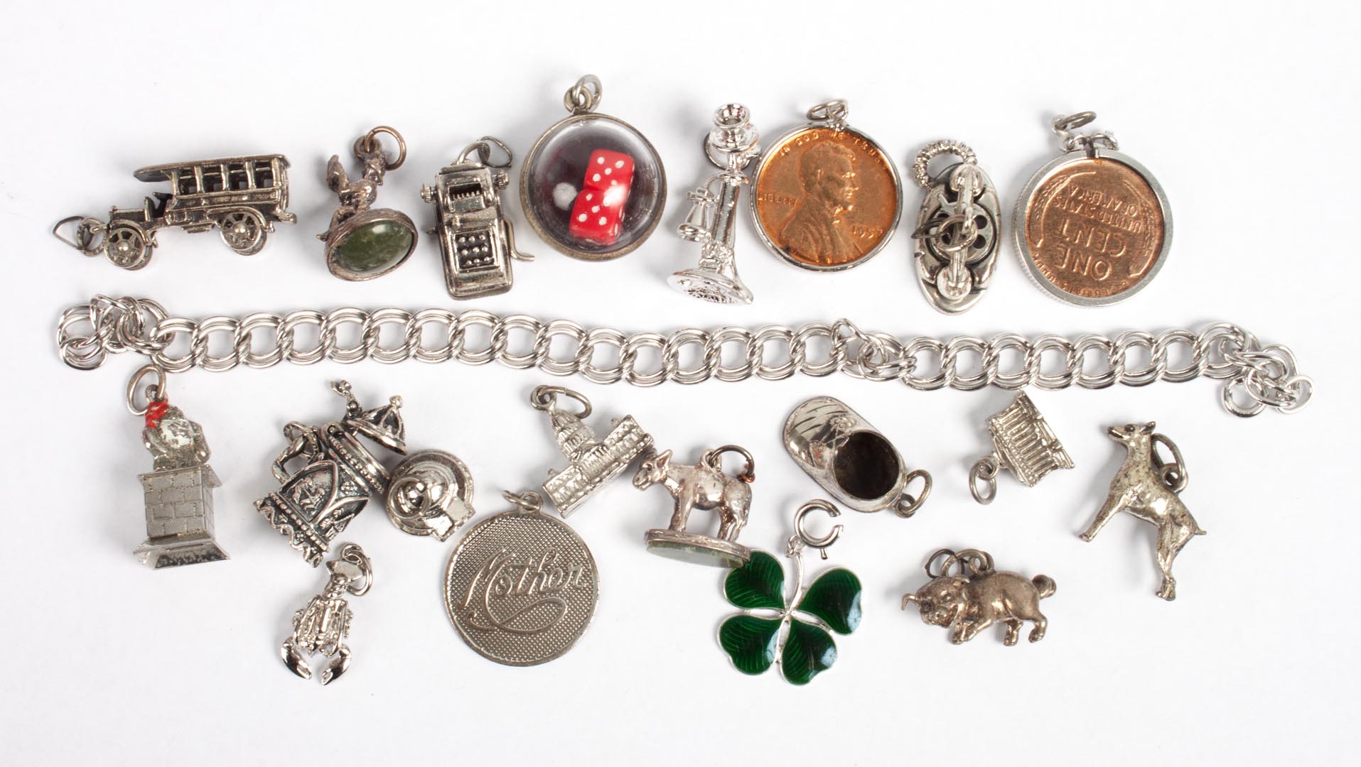 Appraisal: Sterling silver charm bracelet charms some of the charms incorporating