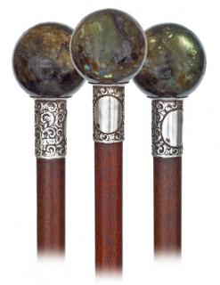 Appraisal: Hard Stone Dress Cane -Ca -A sizeable labradorit ball knob