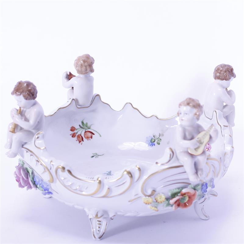 Appraisal: Dresden Porcelain footed center bowl with Musical Cherub figures and