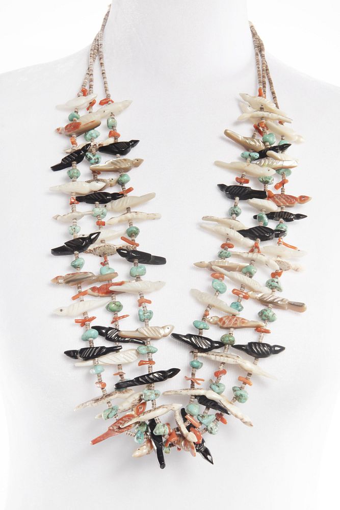 Appraisal: A Zuni Three Strand Heishi and Bird Fetish Necklace ca