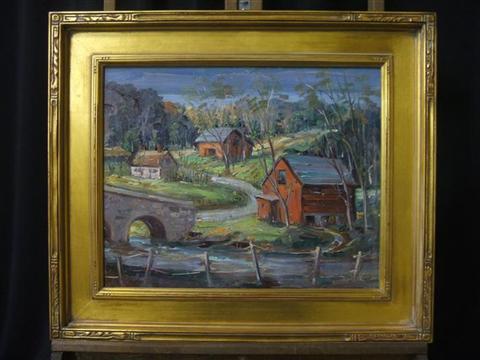 Appraisal: FRED W WEBER AMERICAN RED BARN Oil on canvas laid