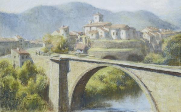 Appraisal: JANET CUMBRAE-STEWART - Italian Village pastel on paper JANET CUMBRAE-STEWART