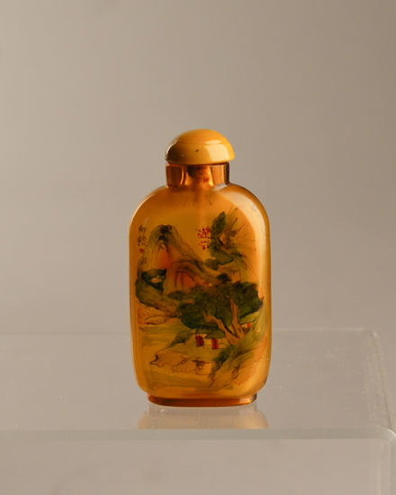 Appraisal: A th C Reverse Painted Glass Snuff Bottle amber glass