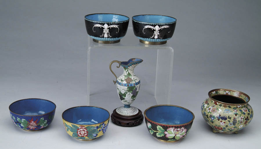 Appraisal: SEVEN PIECE LOT OF CLOISONN WITH ONE STAND - h