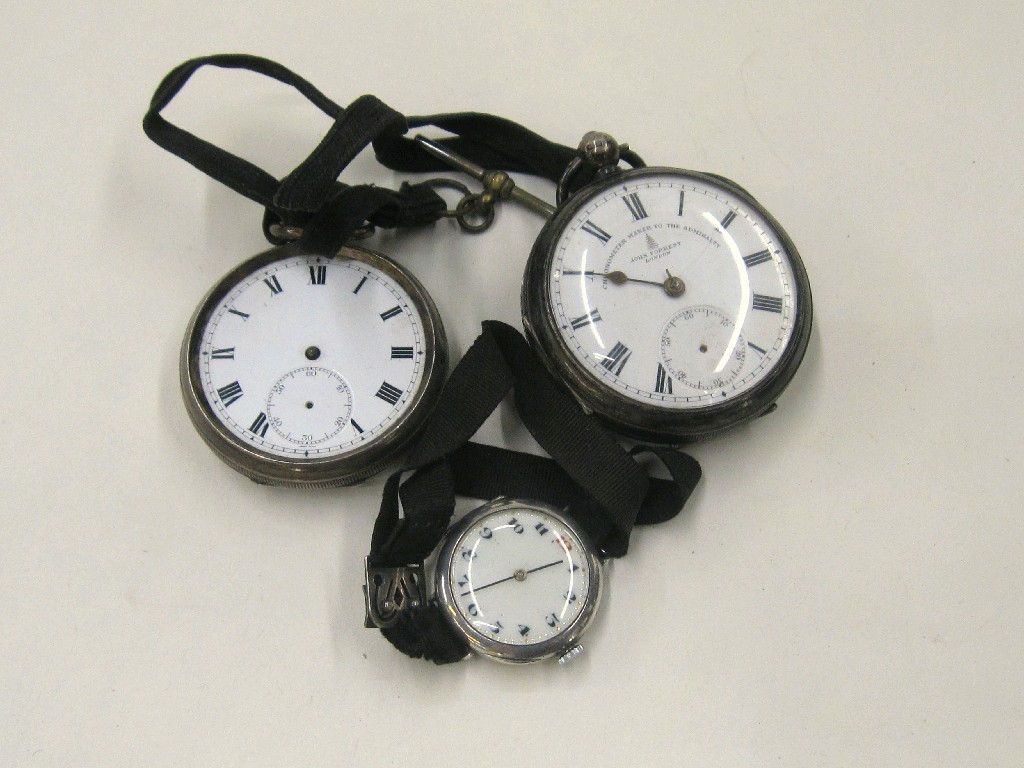 Appraisal: Lot comprising two silver pocket watches and a wrist watch