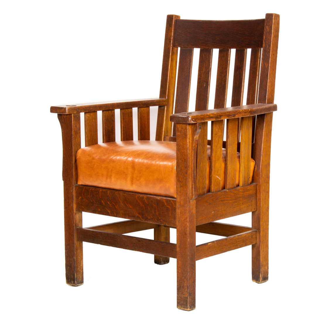 Appraisal: A JM YOUNG ARTS AND CRAFTS QUARTERSAWN OAK ARMCHAIR A