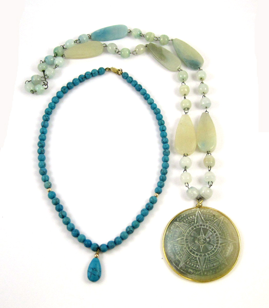 Appraisal: TWO BEADED NECKLACES of green onyx and Horolite the onyx