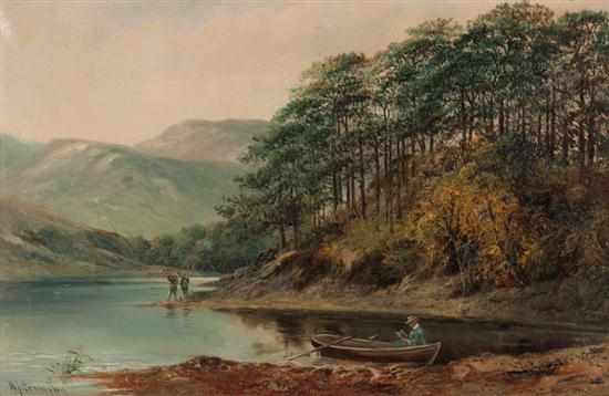 Appraisal: William J Crampton British - Idyllic Landscape with Boater and