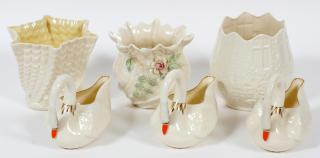 Appraisal: BELLEEK SWANS AND VASES PIECES BELLEEK SWANS AND VASES PIECES