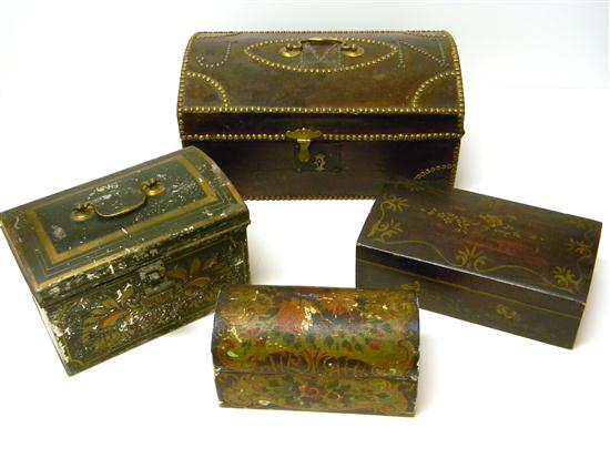 Appraisal: Four domed hinged lid boxes three wood one with brass