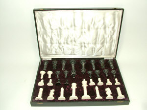 Appraisal: An Indian ivory chess set in fitted case a turned