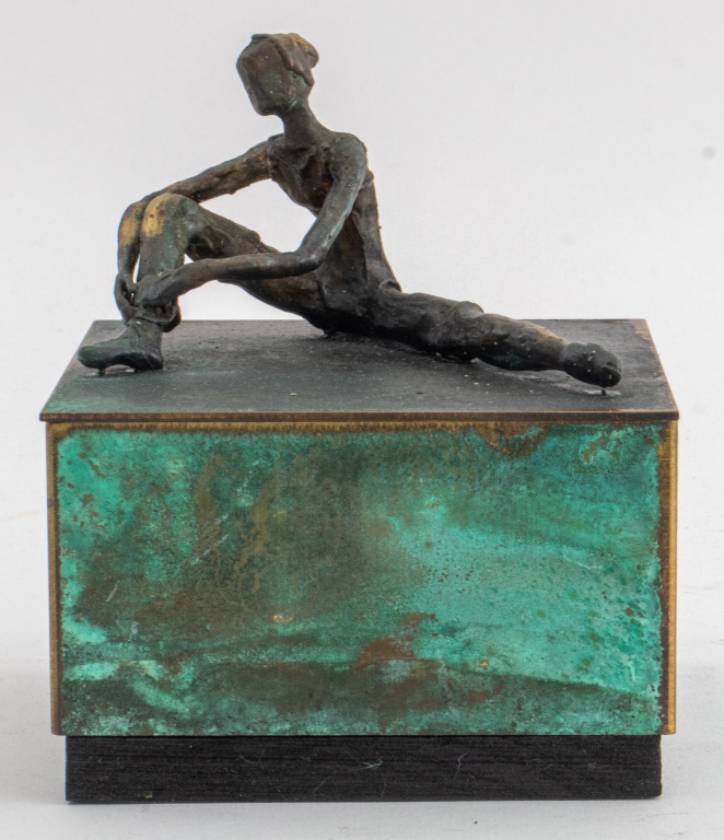 Appraisal: SEATED BALLERINA PATINATED BRONZE BOX Patinated bronze square box with