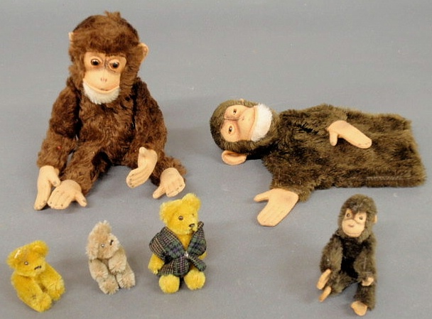 Appraisal: Six Steiff animals incl Jocko the Monkey no button or