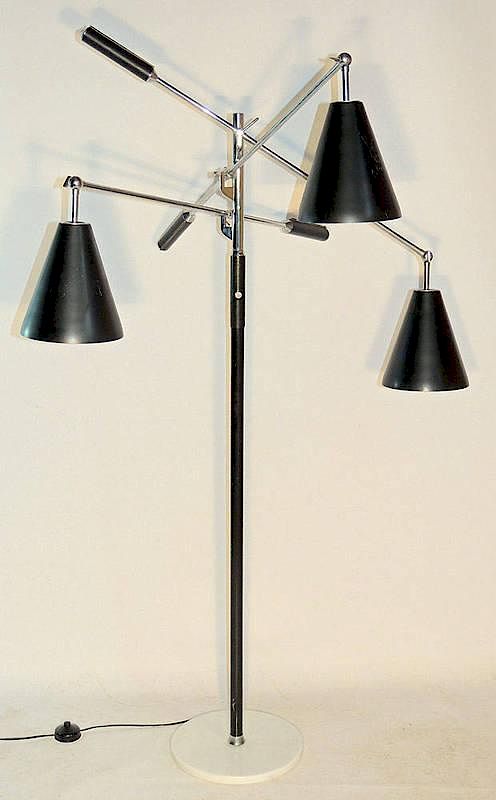 Appraisal: Italian Triennale Foor Lamp Three adjustable arms with leather-wrapped handles