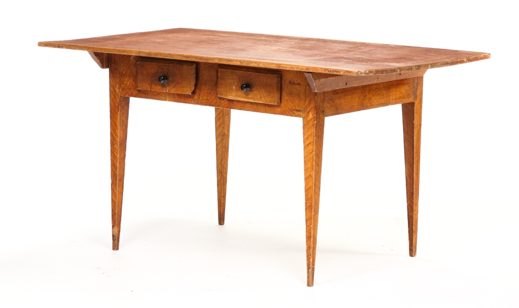 Appraisal: AMERICAN DECORATED PIN TOP TABLE Early th century yellow pine