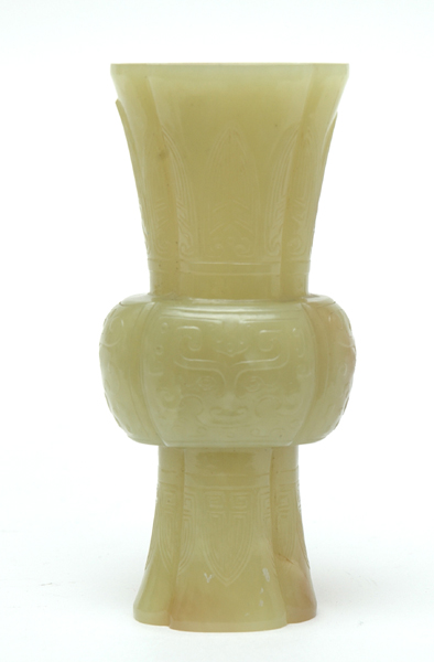 Appraisal: A SMALL CHINESE YELLOW JADE GU-FORM VASE Qing Dynasty -