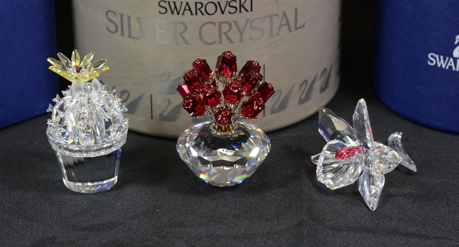 Appraisal: Swarovski lead crystal items including the orchid pink flowering cactus