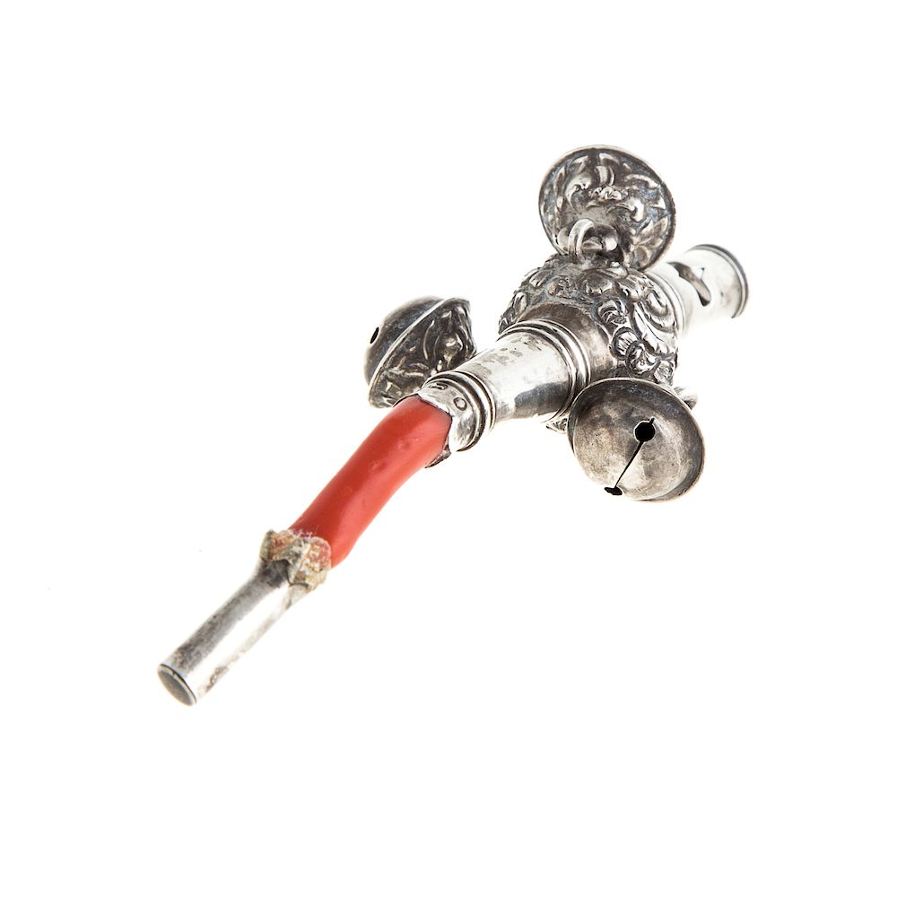 Appraisal: George IV Silver Baby Rattle with Coral Teether Marks of