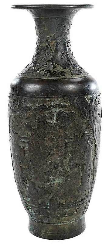 Appraisal: Chinese Archaic Style Patinated Bronze Vase depicting figures in a