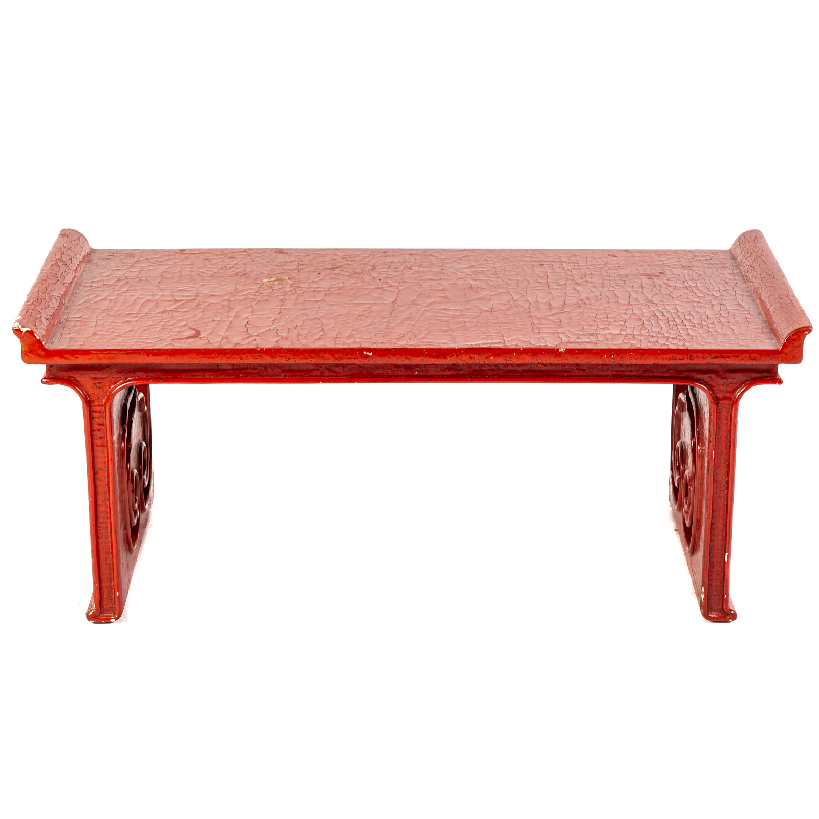 Appraisal: CHINESE RED LACQUERED SCHOLARS TABLE th century in H in