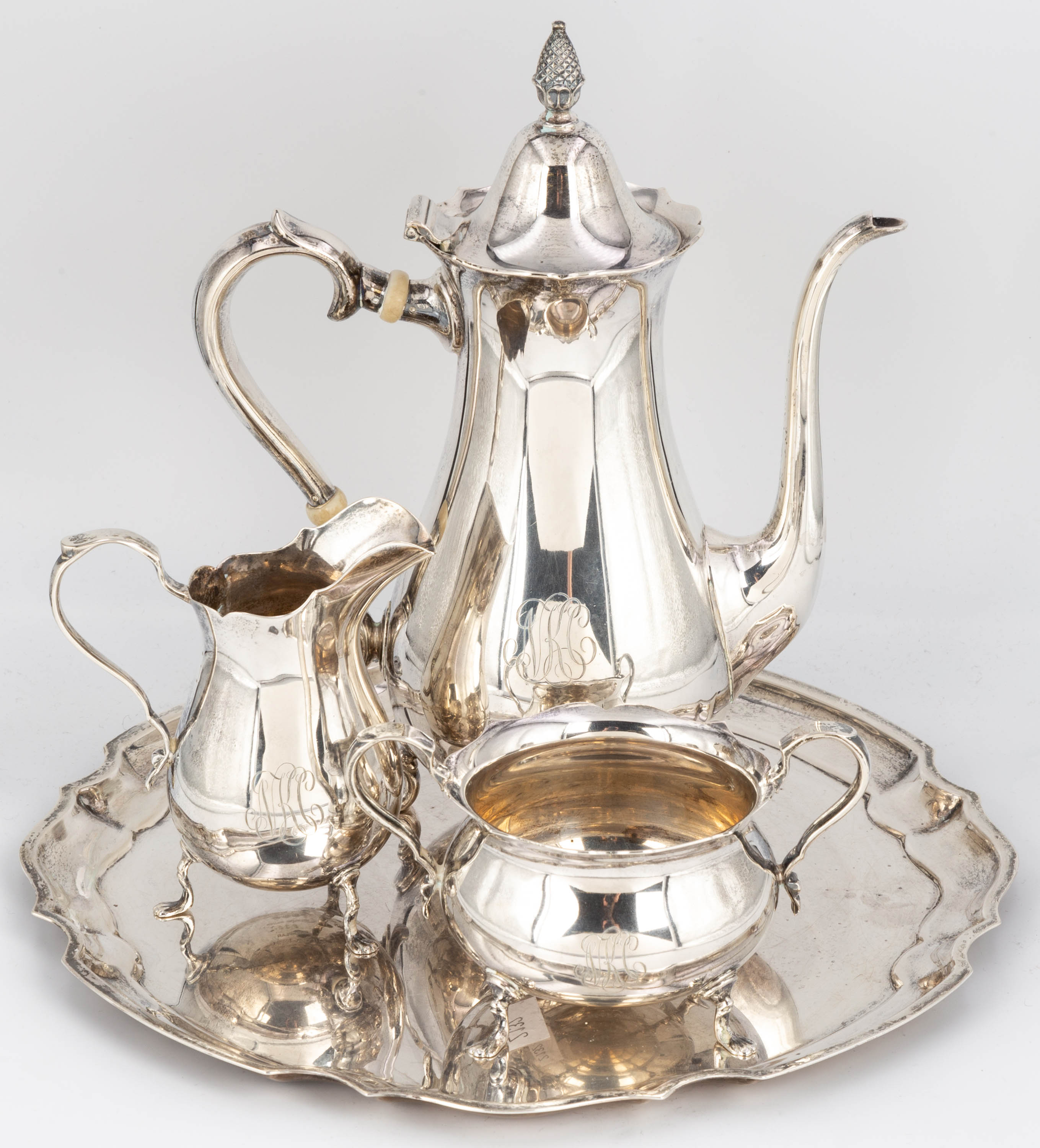 Appraisal: QUEEN ANNE STYLE STERLING SILVER TEA SET th century troy