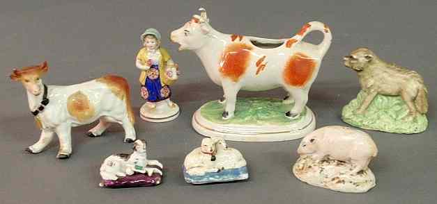 Appraisal: Group of six small animal figures and figure of a