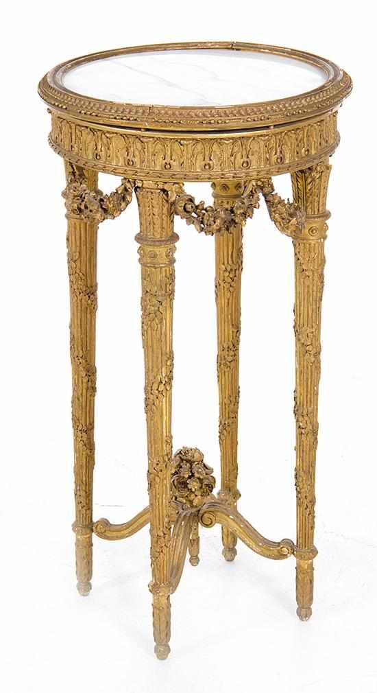 Appraisal: Continental giltwood and marble top stand th century carved chapter