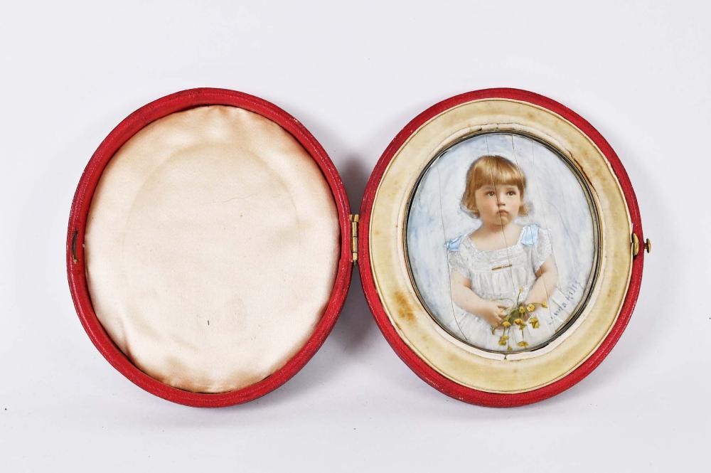 Appraisal: LAURA HILLS AMERICAN TH CENTURY Portrait Miniature of a Young