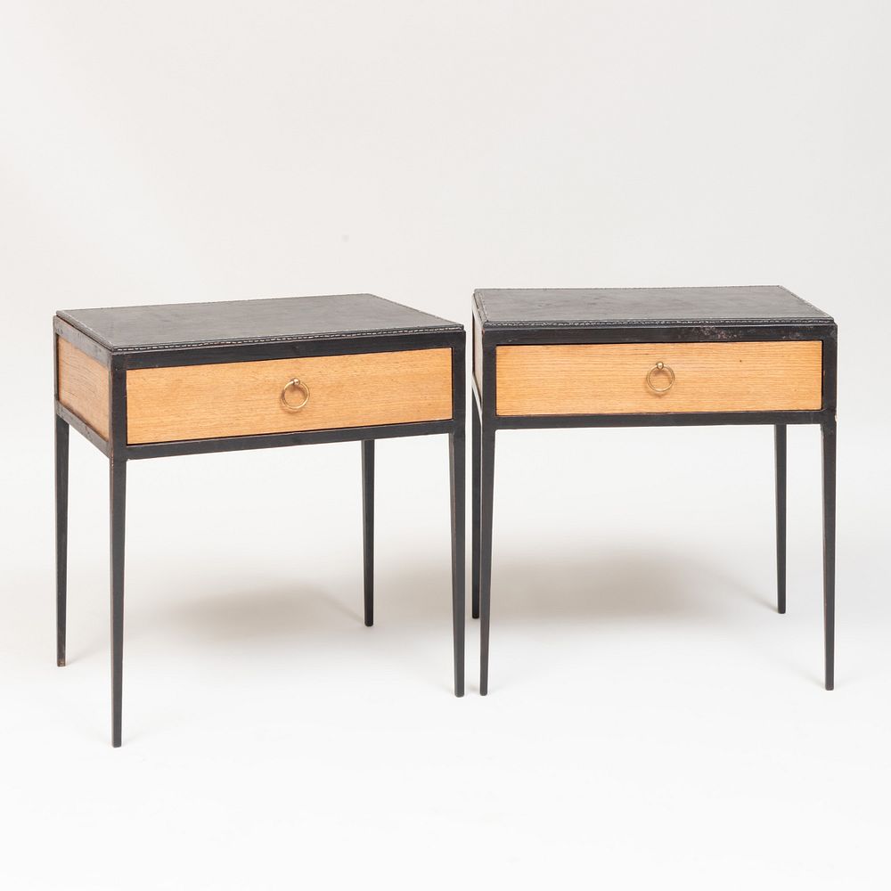 Appraisal: Pair of Jean-Michel Frank for Comte Metal Leather and Oak