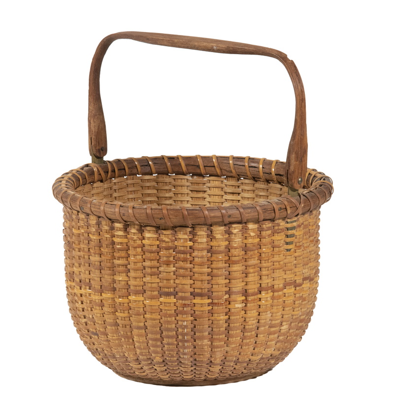 Appraisal: NANTUCKET SWING HANDLE BASKET Late th c Round Open Swing