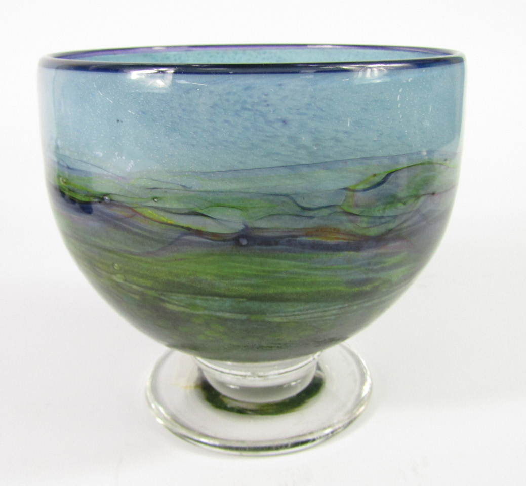 Appraisal: A Jonathan Harris Ironbridge glass vase of footed form landscape